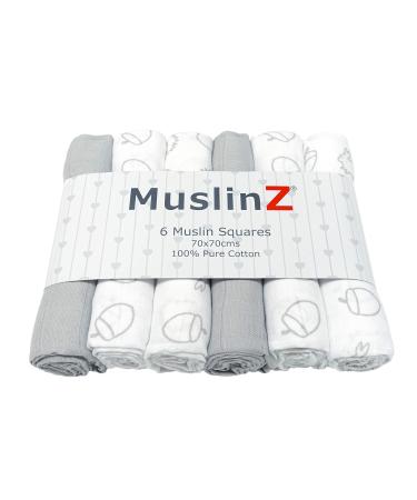 MuslinZ 6pk Baby Muslin Squares Burp Cloths Dribble Cloth Breastfeeding Cover 70x70cm 100% Pure Cotton Absorbent & Breathable (Woodland)