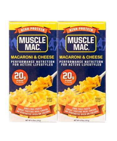 Muscle Mac High Protein Mac & Cheese Box | 20g Protein Macaroni Made with Real Cheese | Sharing Size Stovetop Boxes GMO Free Dye & Colour Free | 6.75oz Box (Pack of 2 Boxes) Cheddar Pack of 2 Boxes