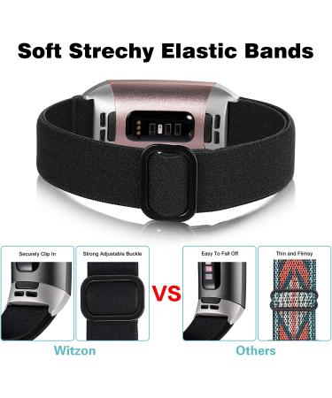 Witzon Adjustable Elastic Bands for Fitbit Charge 4/3/3SE - Breathable Fabric Pattern Replacement Strap for Women Men - Solid Black - Buy Online on SooperMarket.com