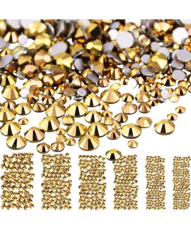 Quesuc 3456 Pieces Nail Crystals AB Nail Art Rhinestones Round Beads Flatback Glass Charms Gems Stones 6 Sizes for Nails Decoration Makeup Clothes Shoes (Gold Mixed SS4 5 6 8 10 12)