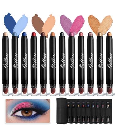 Oillase 12 PCS Eyeshadow Stick Sets with Smudge Proof Eyeshadow Primer Base  Waterproof Glitter Eyeshadow Pen with Soft Brush  Cream Eye Shadow Stick Makeup  Shimmer and Matte Eyeshadow Pencil Crayon COLOR 2