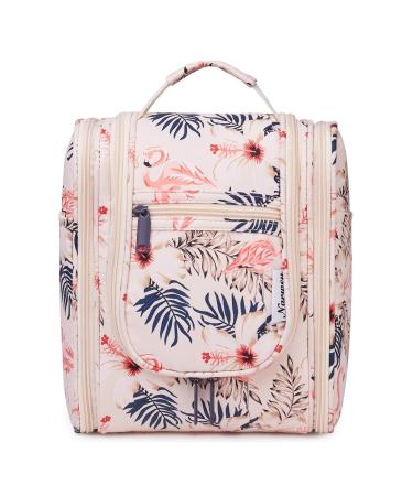 Travel Hanging Toiletry Wash Bag Makeup Cosmetic Organizer for Women (Beige Flamingo (Medium))