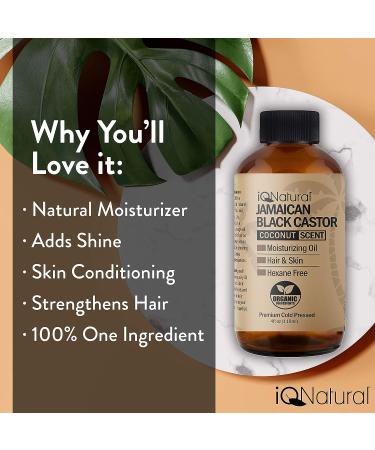 iQ Natural Jamaican Black Castor Oil 100% Pure Cold Pressed - Coconut Scented (4oz) | Hair Growth, Skin Conditioning, Scalp, Nail & Hair Oil - Buy Online on SooperMarket.com