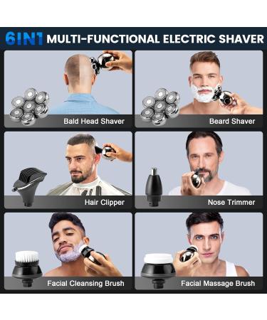 SULIVES 7D Electric Head Shaver for Bald Men - 6-in-1 Wet & Dry Razor Grooming Kit with Trimmer & Cleansing Brush - Wireless Charging - Silver - Buy Online on SooperMarket.com