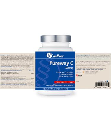 CanPrev Pureway C 600mg Advanced Formula 120 V-Caps - Enhanced Absorption Vitamin C Ascorbic Acid with Citrus Bioflavonoids - Supports Well-Being and Vitality - Buy Online on SooperMarket.com