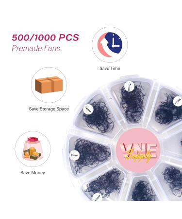 VNE Eyelashes 500 Fans Tray - Volume Lash Extensions Mixed Length Premade Fans Mega Lash Extension 3D C Curl 15mm - International Shipping - Buy Online on SooperMarket.com