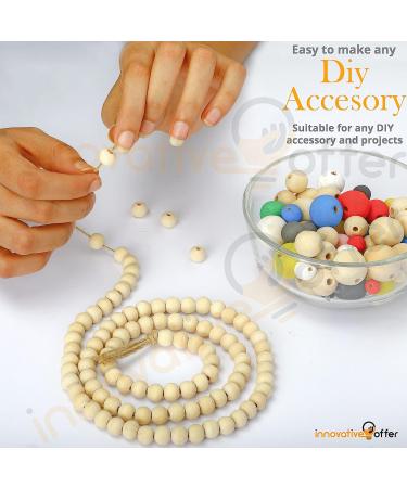 Innovative Offer: 510 Pcs Wooden Beads with Jute Twine - 6 Sizes Unfinished Wood Beads for Crafts - Ideal for Jewelry Making, Garland, and DIY Projects - Buy Online on SooperMarket.com