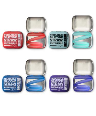 Silikids - Large Silicone Reusable Straws - Ecofriendly - Portable - 8 Straws and 8 Storage tins Included