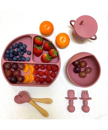 Baby Led Weaning Feeding Set (17 Pcs) | Suction Silicone Bowl, Self-Feeding Utensils & Fruit Feeder Cup | Rose Pink V2 - Buy Online on SooperMarket.com