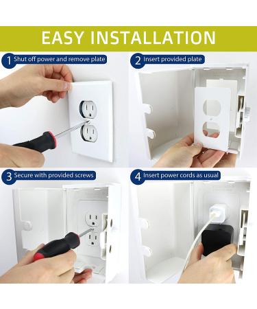 Baby Safety Outlet Cover Box - Double Lock for Toddler Proofing - Easy Operation - 3 Step Install - Extra Space for Plugs & Adapters - White (1 Count) - Buy Online on SooperMarket.com