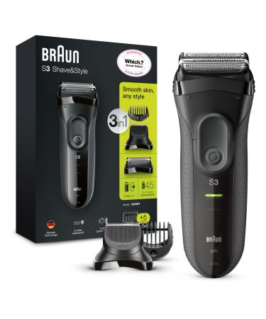 Braun Series 3 3000BT Shave&Style 3-in-1 electric shaver with precision trimmer and 5 comb attachments black