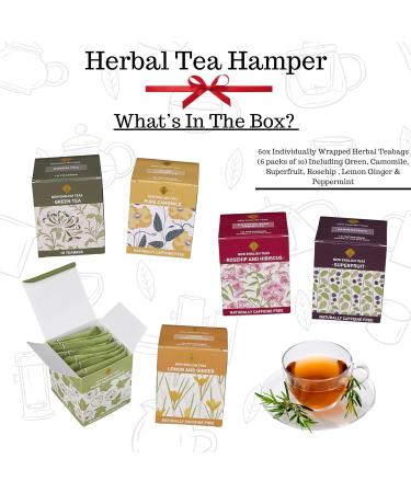 Herbal Tea Gift Set Hamper | 60 Individually Wrapped Bags | 6 Flavours inc. Rosehip & Hibiscus, Peppermint, Green Tea | Tea Lover's Gift - Buy Online on SooperMarket.com
