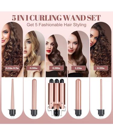 5-in-1 Curling Iron Set - Dual Voltage Interchangeable Curling Wand with 3 Barrel Crimper & 4 Curling Irons - LED Temp Control for All Hair Types - Includes Glove & Clips - Buy Online on SooperMarket.com