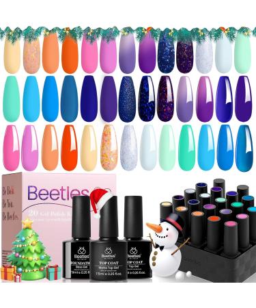 Beetles 23Pcs Gel Nail Polish Kit with Base Top Coat Coastal Twilight Collection Temperature Change Purple Blue Glitter Gel Polish Orange Red Soak off Gel Nail Kit Gift for Girl