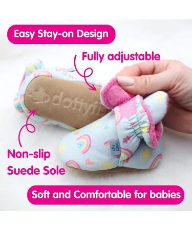 Dotty Fish Cotton Baby Booties | Suede Sole, Fleece Lining | Non-Slip Pram Shoes for Boys, Girls, Unisex | 12-18 Months Blue with Rainbows and Hearts - Buy Online on SooperMarket.com