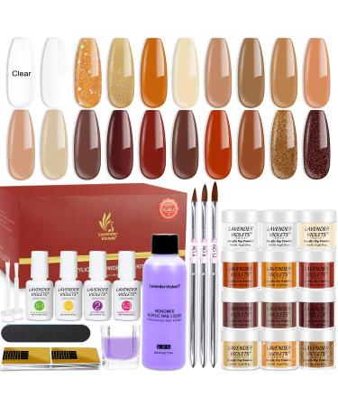 Lavender Violets Acrylic Powder and Liquid Set 12 Colours Nude Pink Glitter with Monomer Nail Brush Nail Forms Tips for Nail Extension Carving Beginner Kit N451 Earth Nude Clear