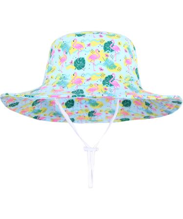 LANGZHEN Baby Girls Beach Sun Hat with Chin Strap | Toddler Kids Wide Brim Play Hat | Flamingo-Leaves Design | 1-2 Years - Buy Online on SooperMarket.com