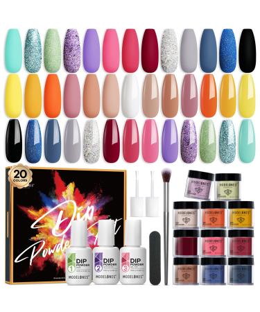 Modelones 20 Colors Dip Powder Nail Kit Starter  Nude Pink Acrylic Dipping Powder System Essential Liquid Set with Top/Base Coat Activator for French Nail Art Manicure DIY Salon Women 2022 Christmas Gift
