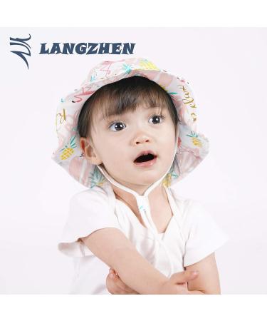 LANGZHEN Baby Girls Beach Sun Hat with Chin Strap - Flamingo Pink, 2-4 Years - Buy Online on SooperMarket.com