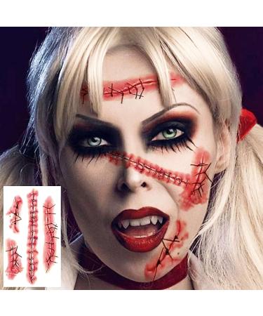 EGMBGM 128+ PCS Halloween Fake Stitches Temporary Tattoos Kit | 3D Zombie Makeup for Adults & Kids | Scary Chucky Scars & Blood Face Stickers - Buy Online on SooperMarket.com