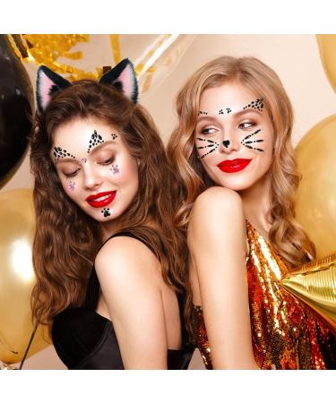 Cat Face Gems & Rhinestones for Women & Kids | Stick-On Whiskers & Body Gems | Perfect for Rave & Halloween Makeup - 4 Sheets - Buy Online on SooperMarket.com