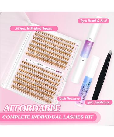 280pcs Lankiz Brown Eyelash Extensions Set - 20D C Curl Mix 9-15mm Individual Lashes with Adhesives Glue Remover & Applicator | Perfect for Beginners - Buy Online on SooperMarket.com