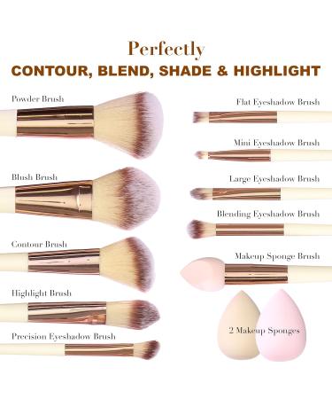 Expressions 12pc Flawless Makeup Brush Set - Vanilla Rose Gold | Premium Glitter Cosmetic Brushes for Contouring & Highlighting - Buy Online on SooperMarket.com