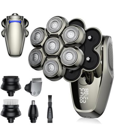 7D Head Shavers for Bald Men Upgrade IPX7 Waterproof Head Shavers LED Display Type-C Charge Anti-Pinch Head Shavers with 5 in 1 Men's Grooming Kit