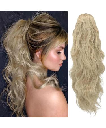YEESHEDO Ash Blonde Long Wavy Ponytail Hair Extension 26 Inches - Clip In Drawstring Synthetic Curly Hairpiece for Women - Buy Online on SooperMarket.com