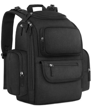 Diaper Bag Backpack, Heavy Duty Dad Diaper Bag with Portable Changing Pad, Travel Water Resistant Baby Diaper Backpack for Men Women with Insulated Pockets, Stroller Straps, Black