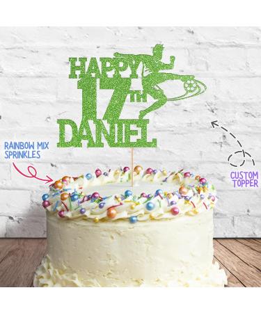 Cakeshop Cake Decoration Pack | Football Birthday Theme Premium Double Sided Glitter Card Cake Topper & 25g Party Pack of Cake Sugar Sprinkles | Custom Name & Age Cake Decoration (Green) Non-Prime Glitter Card: Green - Buy Online on SooperMarket.com