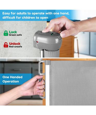 HEELALBABY Retractable Baby Gate - 35 Tall, Extends to 65 Wide, Grey Mesh Safety Dog Gate for Stairs & Doorways - Buy Online on SooperMarket.com