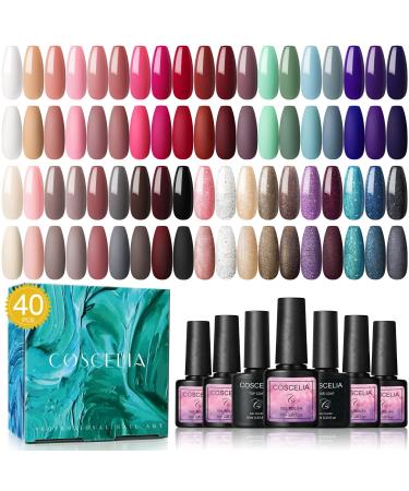 40pcs Gel Nail Polish Set Christmas 38pcs Gel Polish with Base and Top Coat Fall Winter Colors Pink Red Nude Glitter Gel Polish Soak Off U V LED Gel Polish Nail Art Manicure Starter Kit Gifts for Women Kit-1