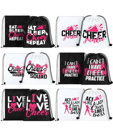 12 Pieces Cheer Bags Drawstring Cheerleading Bags Cheerleader Gifts Eat Sleep Cheer Bag Gymnastics Backpacks Draw String Back Sack Volleyball Stuff for Teammates Youth Sports Activities