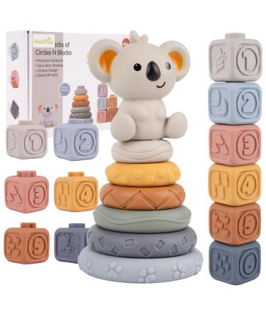 MalPlay Sensory Rubber creative blocks soft tower stacking tower with rings 13 pieces baby toy building block set motor skills toy from 6 months