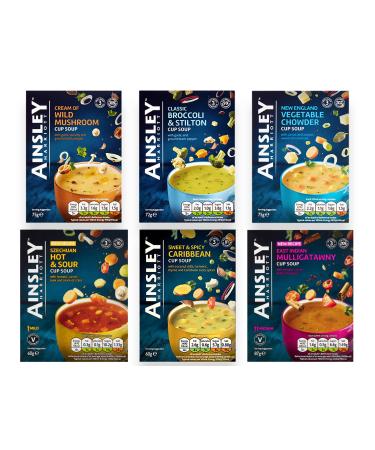 Cup Soup Bundle with Ainsley Harriott Cream of Wild Mushroom Broccoli & Stilton New England Vegetable Chowder Szechuan Hot & Sour Sweet & Spicy Caribbean and East Indian Mulligatawny (Pack of 6)