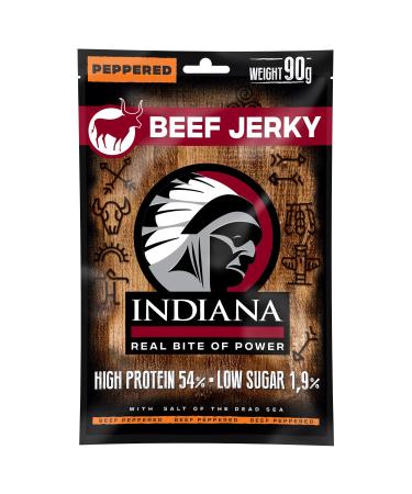 Indiana Beef Jerky - High Protein No Added Sugar 18g Salami Snack | Dried Meat (10 x 90g Peppered) - Buy Online on SooperMarket.com