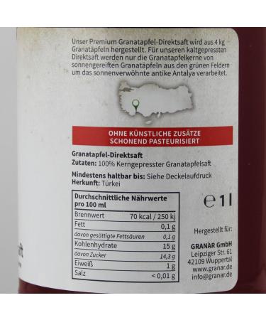 Granar 1L Pomegranate Mother Juice - Naturally Cloudy & Pure Pomegranate (1 Pack) - Premium International Shipping - Buy Online on SooperMarket.com