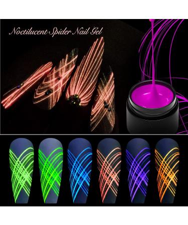 Glow in the Dark Spider Gel Nail Art - 6 Colors Luminous Drawing Gel for DIY Manicure | UV LED Soak Off Elastic Line Painting Gel with Brushes - Buy Online on SooperMarket.com