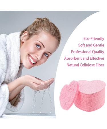 100 Heart Shape Facial Sponges | Natural Cellulose | Reusable Makeup Remover Sponge | Exfoliating Face Cleansing Sponge - Pink - Buy Online on SooperMarket.com