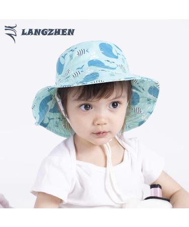 LANGZHEN Baby Girls Sun Protection Hat - Wide Brim Toddler Kids Play Hat with Chin Strap, Whale Design, Turquoise (2-4 Years) - Buy Online on SooperMarket.com