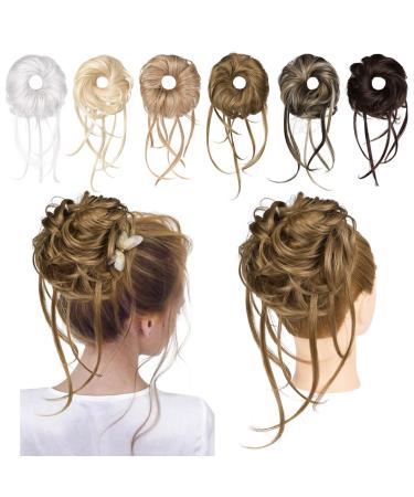 REECHO Messy Bun Hair Piece 1PC Super Long Tousled Updo Hair Bun Extensions Curly Wavy Hair Wrap Ponytail Hair Scrunchies with Elastic Hair Band Hair Accessory for Women Girls - Honey Blonde