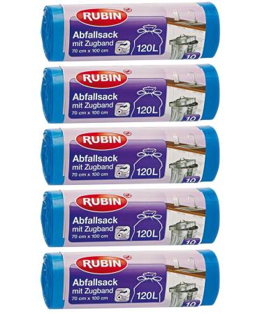 Rubin train tape garbage bags - 120 liters (50 pieces) - for household and office - tearproof and liquid -tight - 5 -pack (5x10 pieces) - recyclable - particularly small packaged