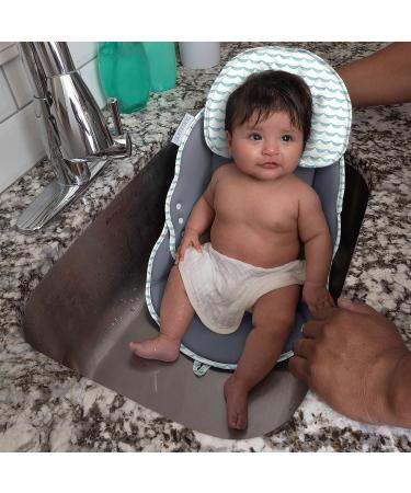 Summer Pure Support In-Sink Bather - Compression-Molded Foam Baby Bath Cushion for Newborns - Adjustable and Anti-Slip Grips - Teal Waves - Buy Online on SooperMarket.com