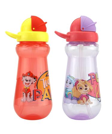 2x Paw Patrol Straw Sipper 340ml Plastic Water Bottles Purple and Red BPA Free Water Bottle with Straw for Kids 6+ Months (Paw Patrol Marshall and Skye)