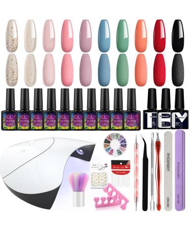 Phoenixy Gel Nail Polish Kit 10 Colors Gel Nail Polish Set 36W Nail Lamp and Glossy Matte Base Top Coat Gel nail Starter Kit Christmas Gift for Women DIY Nail Art at Home 25 PCS SET-3