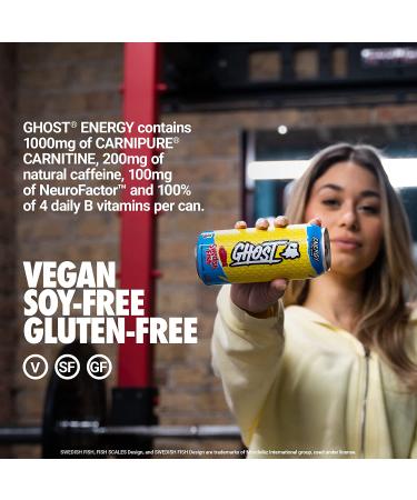 Ghost Energy Sugar-Free Swedish Fish Energy Drink 12-Pack - 16oz Cans - 200mg Natural Caffeine - L-Carnitine & Taurine - Soy & Gluten-Free - Vegan - Buy Online on SooperMarket.com