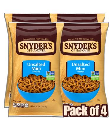 Snyder's of Hanover Mini Pretzels, Unsalted Pretzels, 12 Oz (Pack of 4)