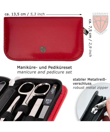 Three Swords 8 pcs Manicure Set 'Roma' | Premium Nail Care in Red Synthetic Leather Case | Scissors Clippers Tweezers & Glass Nail Files - Buy Online on SooperMarket.com
