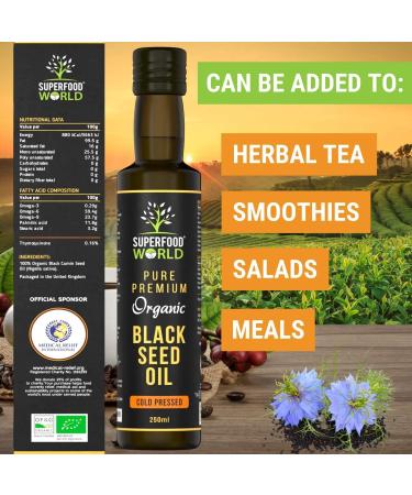 Organic Black Seed Oil 250ml - 100% Pure Cold Pressed Nigella Sativa Seed Oil - Buy Online on SooperMarket.com